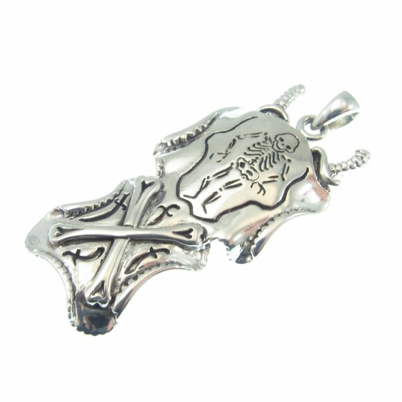 Solid 925 Sterling Silver Queen Anne's Revenge T Skeleton Gothic Pirate Pendant - Picture 7 of 9